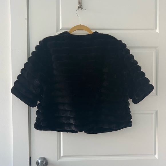 Women’s Cropped Black Faux Fur Jacket - Picture 2 of 5